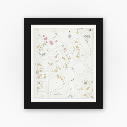 Old map wall art mockup — black gallery frame with white mat — Sanborn Fire Insurance Map from Evansville, Randolph County, Illinois (1899), Sheet #0003
