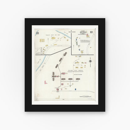 Old map wall art mockup — black gallery frame with white mat — Sanborn Fire Insurance Map from Willmar, Kandiyohi County, Minnesota (1925), Sheet #0012