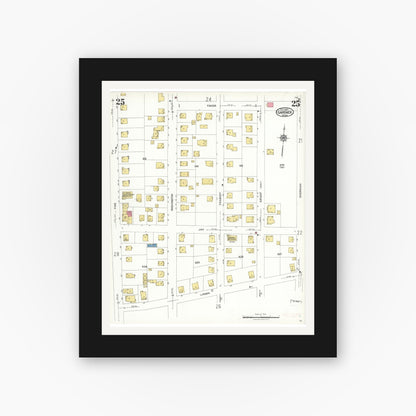 Old map wall art mockup — black gallery frame with white mat — Sanborn Fire Insurance Map from Gardner, Worcester County, Massachusetts (1923), Sheet #0025