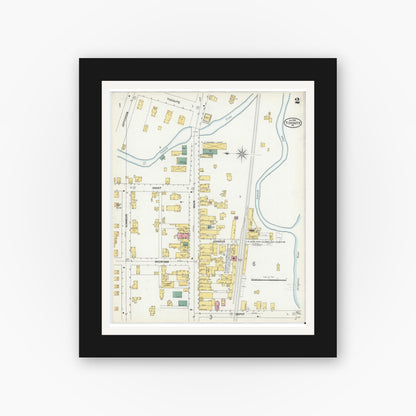 Old map wall art mockup — black gallery frame with white mat — Sanborn Fire Insurance Map from Tidioute, Warren County, Pennsylvania (1900), Sheet #0002
