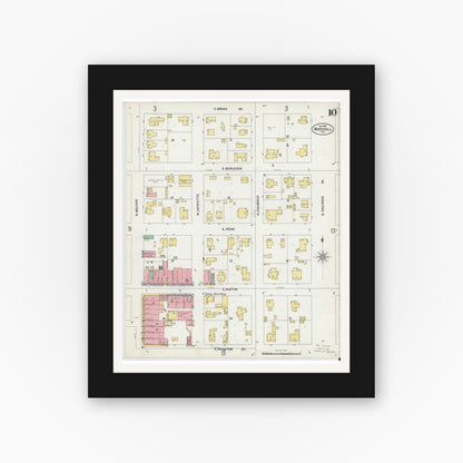 Old map wall art mockup — black gallery frame with white mat — Sanborn Fire Insurance Map from Marshall, Harrison County, Texas (1899), Sheet #0010