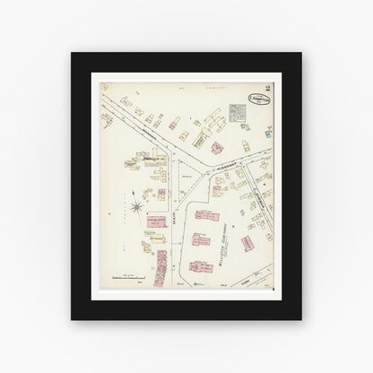 Old map wall art mockup — black gallery frame with white mat — Sanborn Fire Insurance Map from East Hampton, Hampshire County, Massachusetts (1884), Sheet #0002