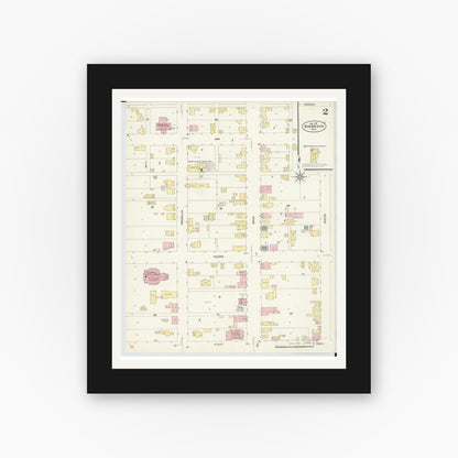 Old map wall art mockup — black gallery frame with white mat — Sanborn Fire Insurance Map from New Bremen, Auglaize County, Ohio (1907), Sheet #0002