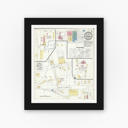 Old map wall art mockup — black gallery frame with white mat — Sanborn Fire Insurance Map from Carthage, Hancock County, Illinois (1912), Sheet #0001