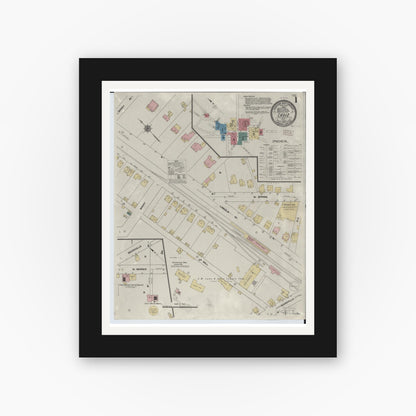 Old map wall art mockup — black gallery frame with white mat — Sanborn Fire Insurance Map from Cadiz, Harrison County, Ohio (1909), Sheet #0001