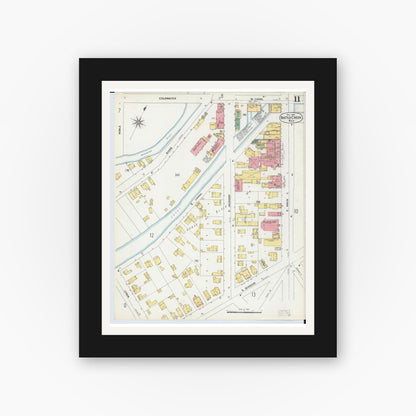 Old map wall art mockup — black gallery frame with white mat — Sanborn Fire Insurance Map from Battle Creek, Calhoun County, Michigan (1899), Sheet #0011