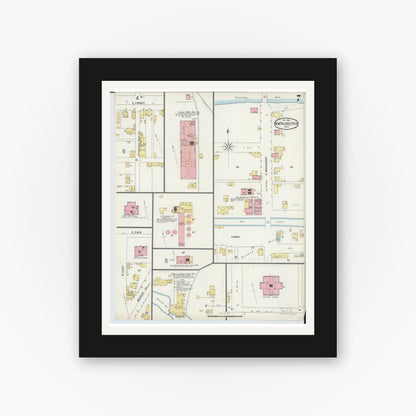 Old map wall art mockup — black gallery frame with white mat — Sanborn Fire Insurance Map from New Philadelphia, Tuscarawas County, Ohio (1896), Sheet #0007