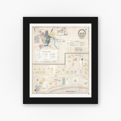Old map wall art mockup — black gallery frame with white mat — Sanborn Fire Insurance Map from Pulaski, Oswego County, New York (1959) - Complete Map Set