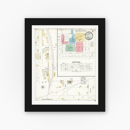 Old map wall art mockup — black gallery frame with white mat — Sanborn Fire Insurance Map from Ackley, Hardin and Franklin Counties, Iowa (1900) â€” Complete Set
