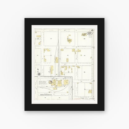 Old map wall art mockup — black gallery frame with white mat — Sanborn Fire Insurance Map from Arcata, Humboldt County, California (1908), Sheet #0004