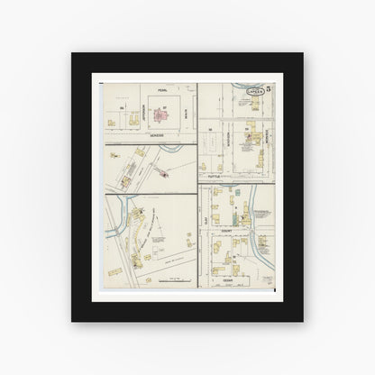 Old map wall art mockup — black gallery frame with white mat — Sanborn Fire Insurance Map from Lapeer, Lapeer County, Michigan (1888), Sheet #0005
