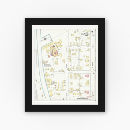 Old map wall art mockup — black gallery frame with white mat — Sanborn Fire Insurance Map from Clyde, Wayne County, New York (1912), Sheet #0009