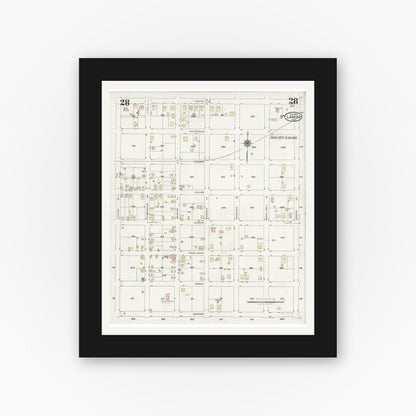 Old map wall art mockup — black gallery frame with white mat — Sanborn Fire Insurance Map from Laredo, Webb County, Texas (1925), Sheet #0028