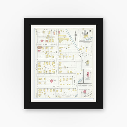Old map wall art mockup — black gallery frame with white mat — Sanborn Fire Insurance Map from Albion, Calhoun County, Michigan (1918), Sheet #0012