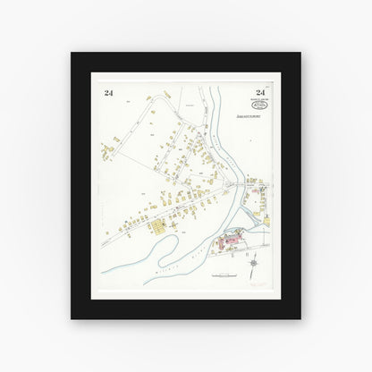 Old map wall art mockup — black gallery frame with white mat — Sanborn Fire Insurance Map from Athol, Worcester County, Massachusetts (1936), Sheet #0024