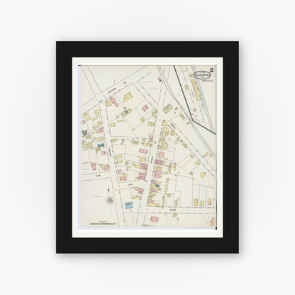 Old map wall art mockup — black gallery frame with white mat — Sanborn Fire Insurance Map from Yellow Springs, Greene County, Ohio (1895), Sheet #0002