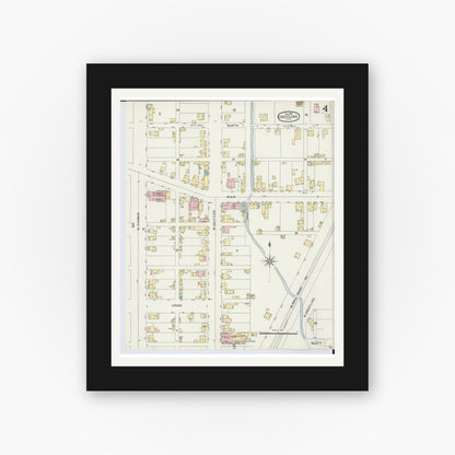 Old map wall art mockup — black gallery frame with white mat — Sanborn Fire Insurance Map from Crestline, Crawford County, Ohio (1896), Sheet #0004