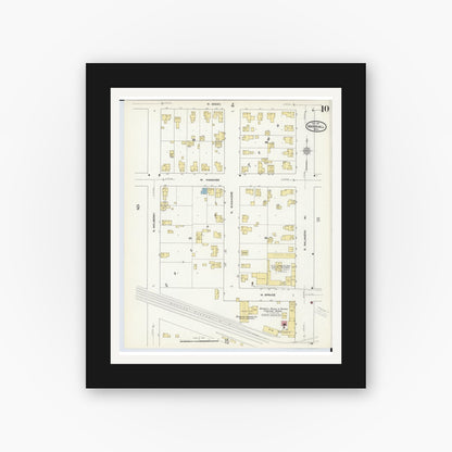 Old map wall art mockup — black gallery frame with white mat — Sanborn Fire Insurance Map from Marshall, Calhoun County, Michigan (1911), Sheet #0010