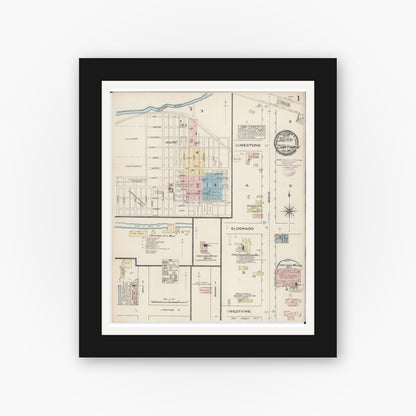 Old map wall art mockup — black gallery frame with white mat — Sanborn Fire Insurance Map from Carthage, Jasper County, Missouri (1884) - Complete Map Set