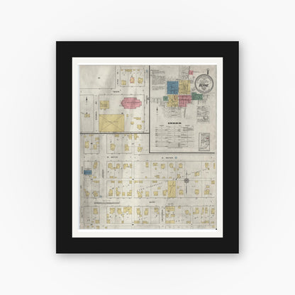 Old map wall art mockup — black gallery frame with white mat — Sanborn Fire Insurance Map from Berne, Adams County, Indiana (1919), Sheet #0001