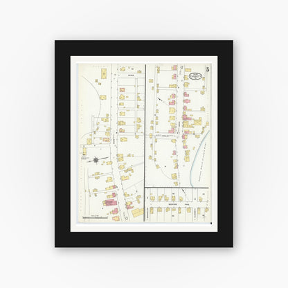 Old map wall art mockup — black gallery frame with white mat — Sanborn Fire Insurance Map from Everett, Bedford County, Pennsylvania (1910), Sheet #0005