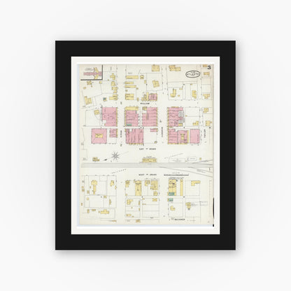Old map wall art mockup — black gallery frame with white mat — Sanborn Fire Insurance Map from Atlanta, Cass County, Texas (1896), Sheet #0003