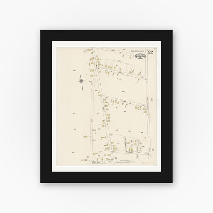 Old map wall art mockup — black gallery frame with white mat — Sanborn Fire Insurance Map from Greenfield, Franklin County, Massachusetts (1922), Sheet #0022