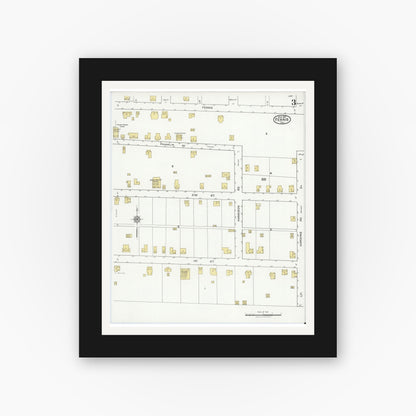 Old map wall art mockup — black gallery frame with white mat — Sanborn Fire Insurance Map from Ferris, Ellis County, Texas (1921), Sheet #0003