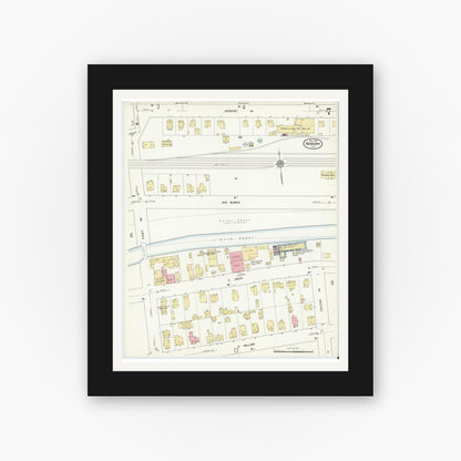 Old map wall art mockup — black gallery frame with white mat — Sanborn Fire Insurance Map from Newark, Wayne County, New York (1912), Sheet #0007