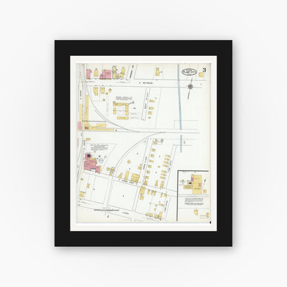 Old map wall art mockup — black gallery frame with white mat — Sanborn Fire Insurance Map from Plant City, Hillborough County, Florida (1919), Sheet #0003