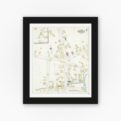 Old map wall art mockup — black gallery frame with white mat — Sanborn Fire Insurance Map from Constableville, Lewis County, New York (1909), Sheet #0002