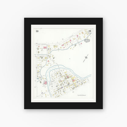 Old map wall art mockup — black gallery frame with white mat — Sanborn Fire Insurance Map from Del Rio, Val Verde County, Texas (1930), Sheet #0019