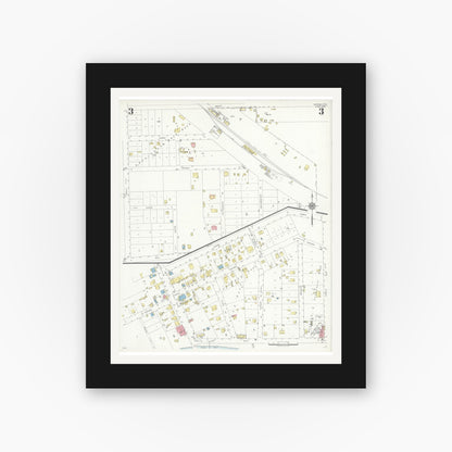 Old map wall art mockup — black gallery frame with white mat — Sanborn Fire Insurance Map from Boerne, Kendall County, Texas (1937), Sheet #0003