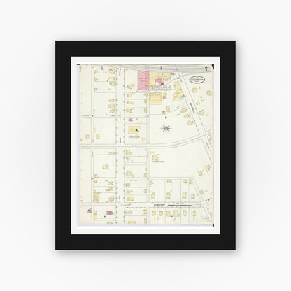 Old map wall art mockup — black gallery frame with white mat — Sanborn Fire Insurance Map from Columbiana, Columbiana County, Ohio (1909), Sheet #0007