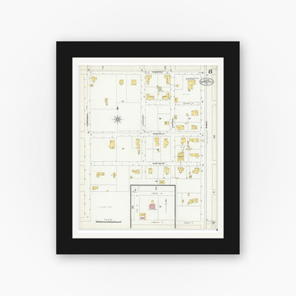 Old map wall art mockup — black gallery frame with white mat — Sanborn Fire Insurance Map from Gainesville, Alachua County, Florida (1903), Sheet #0008