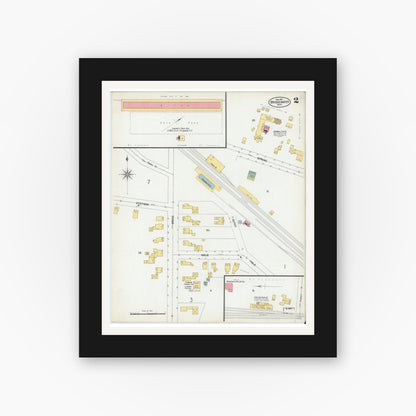 Old map wall art mockup — black gallery frame with white mat — Sanborn Fire Insurance Map from Bridgewater, Plymouth County, Massachusetts (1901), Sheet #0002