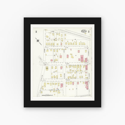 Old map wall art mockup — black gallery frame with white mat — Sanborn Fire Insurance Map from Wampum, Lawrence County, Pennsylvania (1925), Sheet #0002