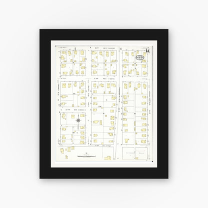 Old map wall art mockup — black gallery frame with white mat — Sanborn Fire Insurance Map from Newton, Jasper County, Iowa (1918), Sheet #0014