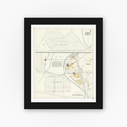 Old map wall art mockup — black gallery frame with white mat — Sanborn Fire Insurance Map from Stanley, Chippewa County, Wisconsin (1912), Sheet #0007