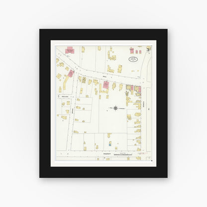 Old map wall art mockup — black gallery frame with white mat — Sanborn Fire Insurance Map from Ovid, Seneca County, New York (1911), Sheet #0003