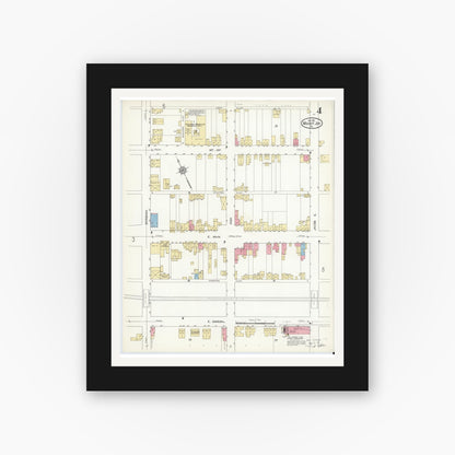 Old map wall art mockup — black gallery frame with white mat — Sanborn Fire Insurance Map from Mount Joy, Lancaster County, Pennsylvania (1912), Sheet #0004