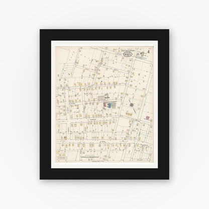 Old map wall art mockup — black gallery frame with white mat — Sanborn Fire Insurance Map from Bowie, Montague County, Texas (1922), Sheet #0004