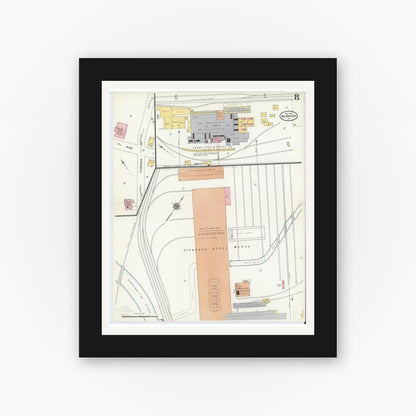 Old map wall art mockup — black gallery frame with white mat — Sanborn Fire Insurance Map from Burnham, Mifflin County, Pennsylvania (1910), Sheet #0008