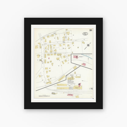 Old map wall art mockup — black gallery frame with white mat — Sanborn Fire Insurance Map from Ware, Hampshire County, Massachusetts (1912), Sheet #0010