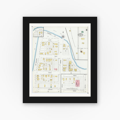 Old map wall art mockup — black gallery frame with white mat — Sanborn Fire Insurance Map from Virginia, Saint Louis County, Minnesota (1904), Sheet #0002
