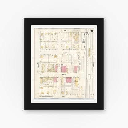 Old map wall art mockup — black gallery frame with white mat — Sanborn Fire Insurance Map from Granger, Williamson County, Texas (1940), Sheet #0003