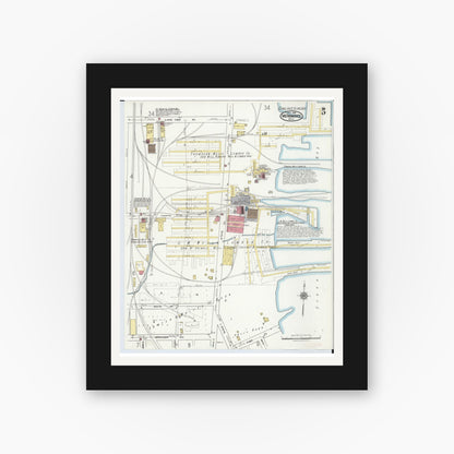 Old map wall art mockup — black gallery frame with white mat — Sanborn Fire Insurance Map from Menominee, Menominee County, Michigan (1921), Sheet #0005