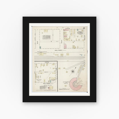 Old map wall art mockup — black gallery frame with white mat — Sanborn Fire Insurance Map from Slater, Saline County, Missouri (1883), Sheet #0002