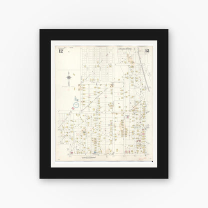 Old map wall art mockup — black gallery frame with white mat — Sanborn Fire Insurance Map from Trenton, Grundy County, Missouri (1948), Sheet #0012