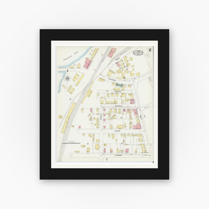 Old map wall art mockup — black gallery frame with white mat — Sanborn Fire Insurance Map from Chicopee, Hampden County, Massachusetts (1896) - Complete Map Set
